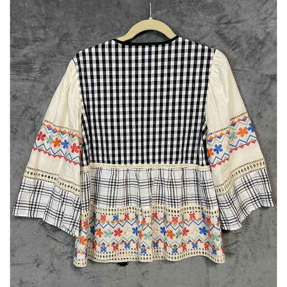 Anthropologie Daniel Rainn Penelope M Embroidered Top Floral Boho Dainty Vented - Picture 5 of 11